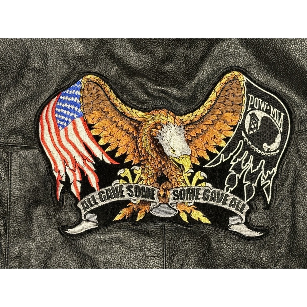 FMC Leather Biker Vest Size 46 Support Our Troops POW MIA Patches - Picture 5 of 5